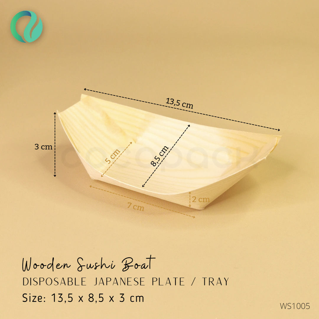 Disposable Wooden Boat Sushi Tray 5 inch - Gambar 3