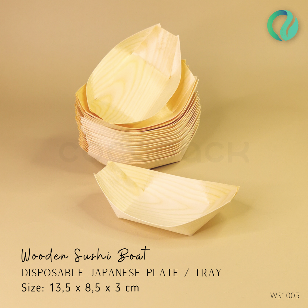 Disposable Wooden Boat Sushi Tray 5 inch