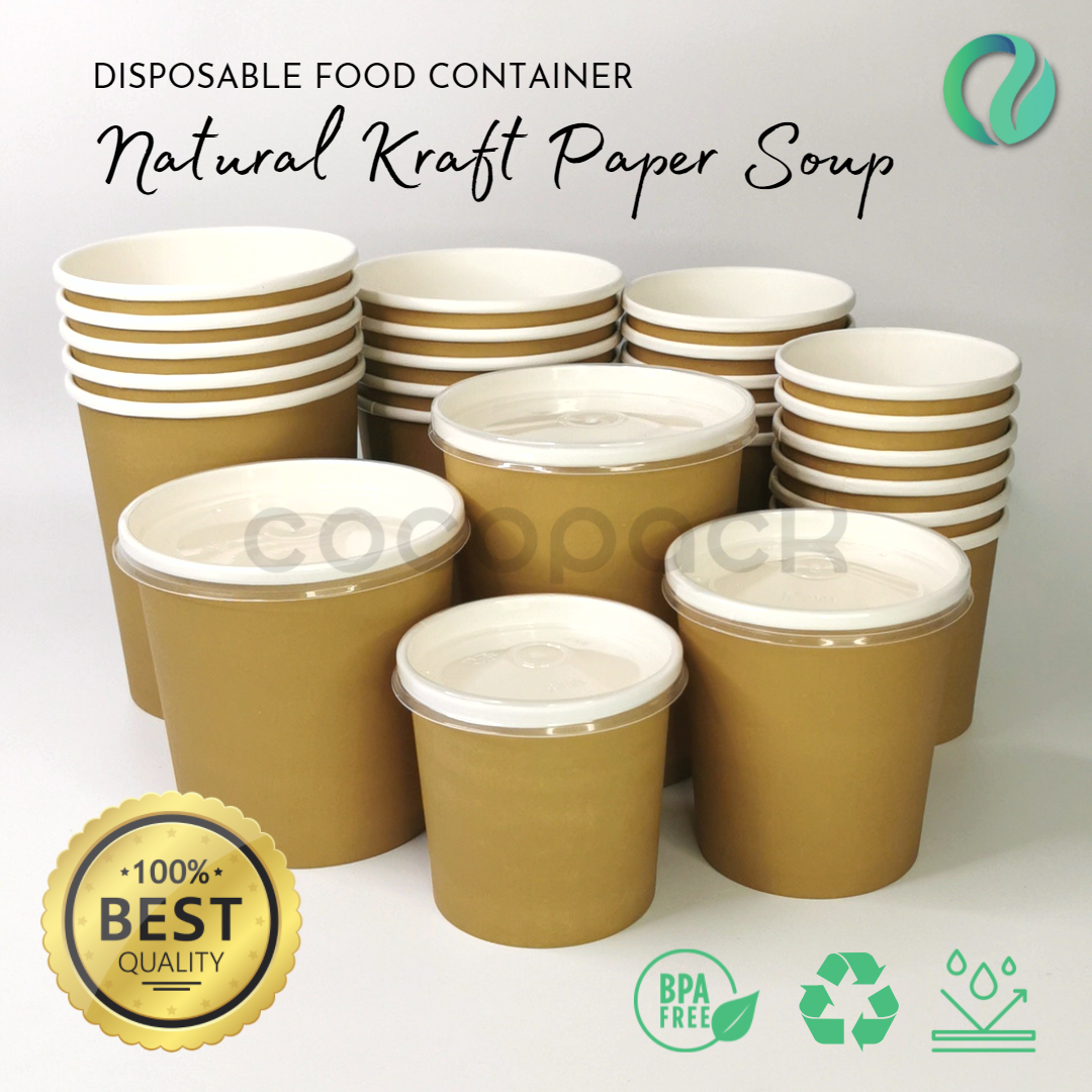 Natural Brown Kraft Paper Soup + PP LID - Gambar 2