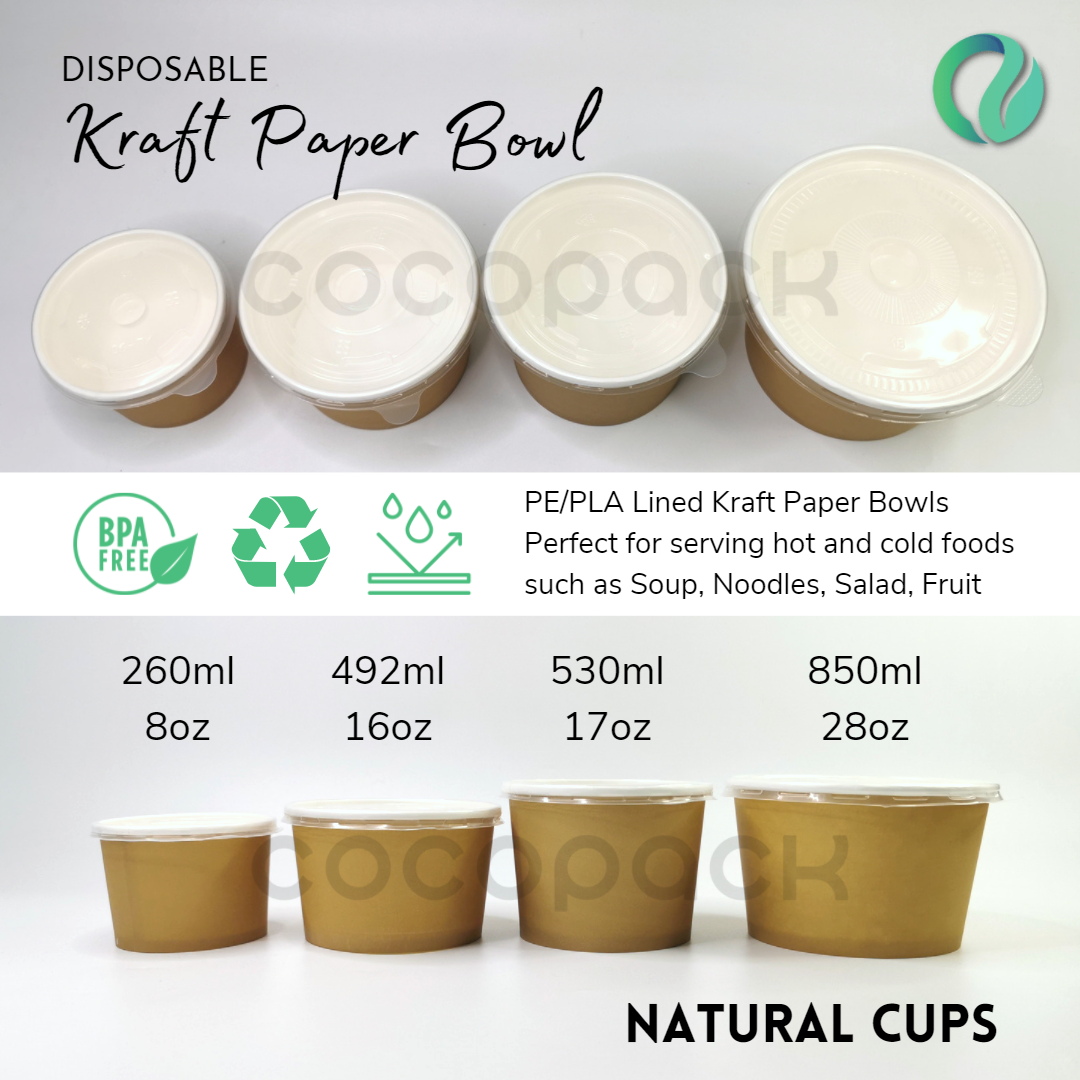 Natural Kraft Paper Bowl + PP LID - Gambar 2