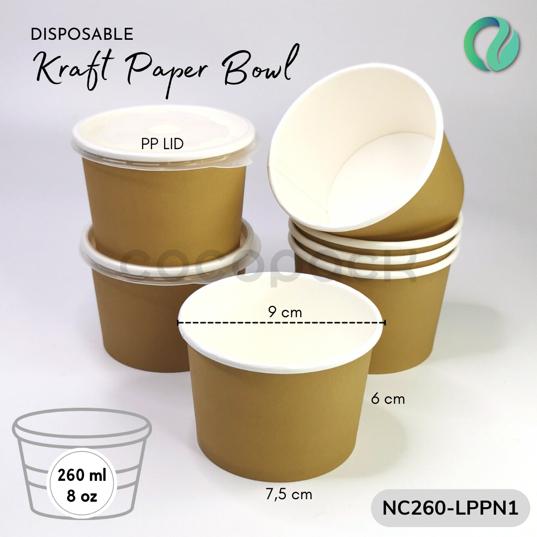 Natural Kraft Paper Bowl + PP LID - Gambar 14