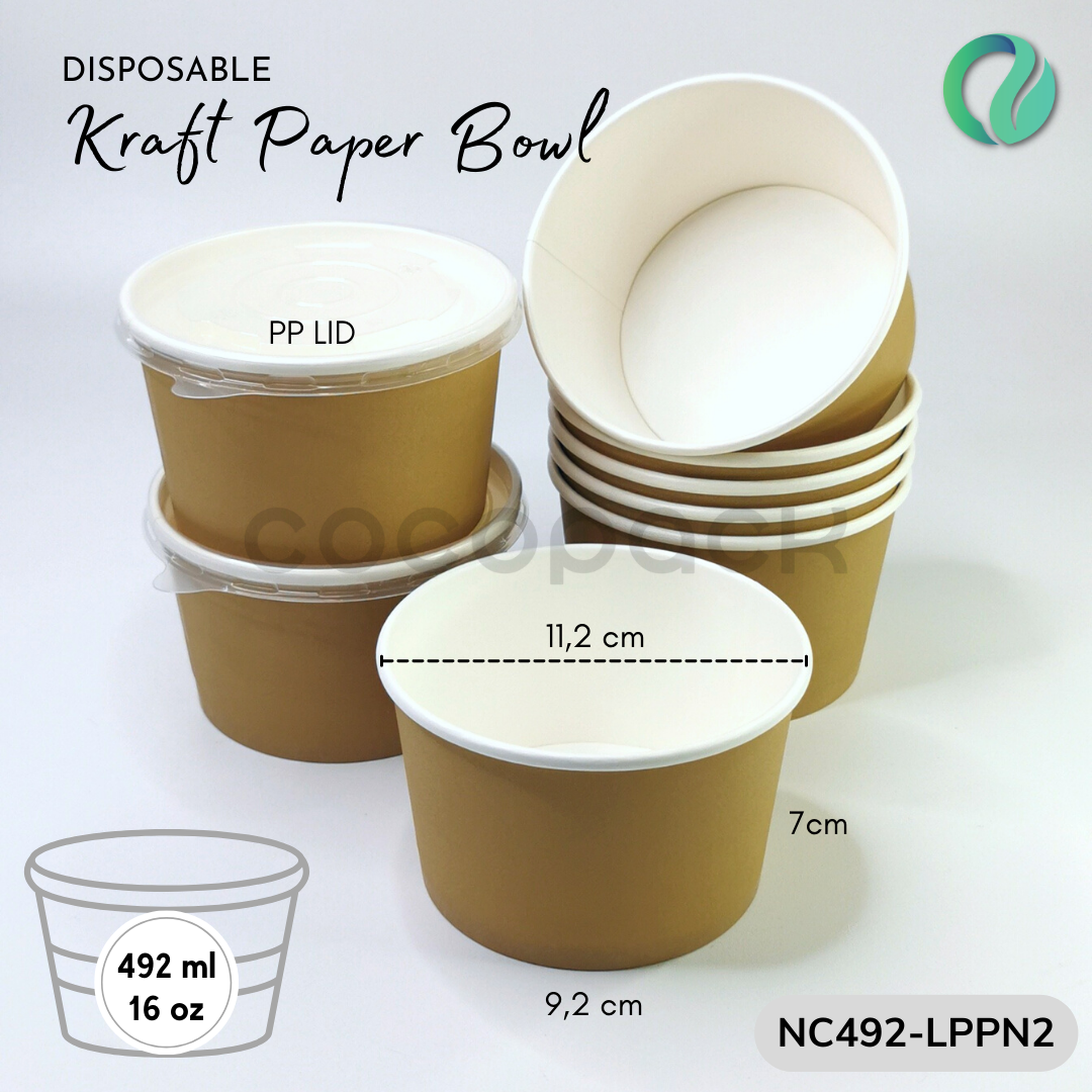 Natural Kraft Paper Bowl + PP LID - Gambar 12