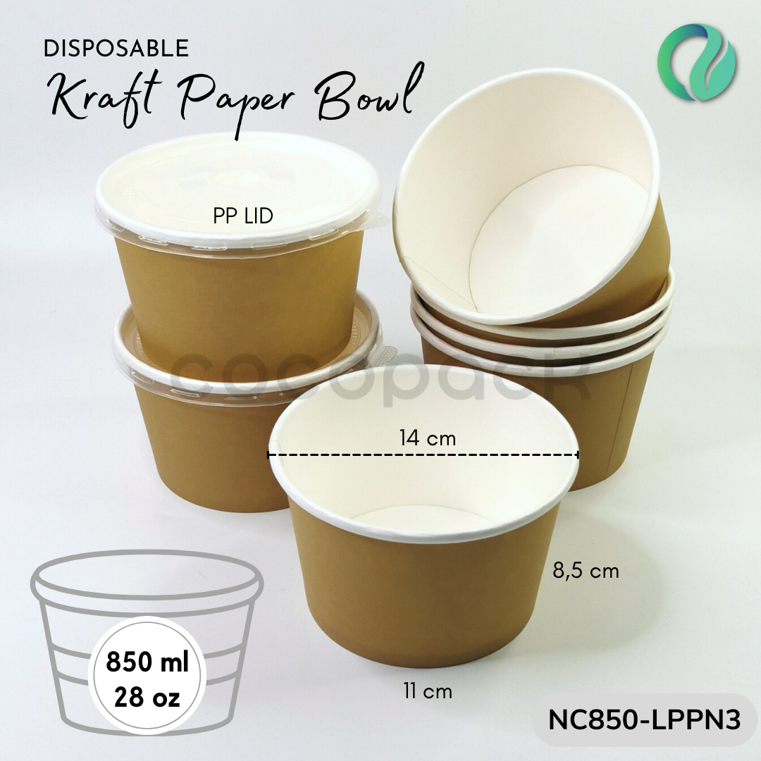 Natural Kraft Paper Bowl + PP LID - Gambar 8