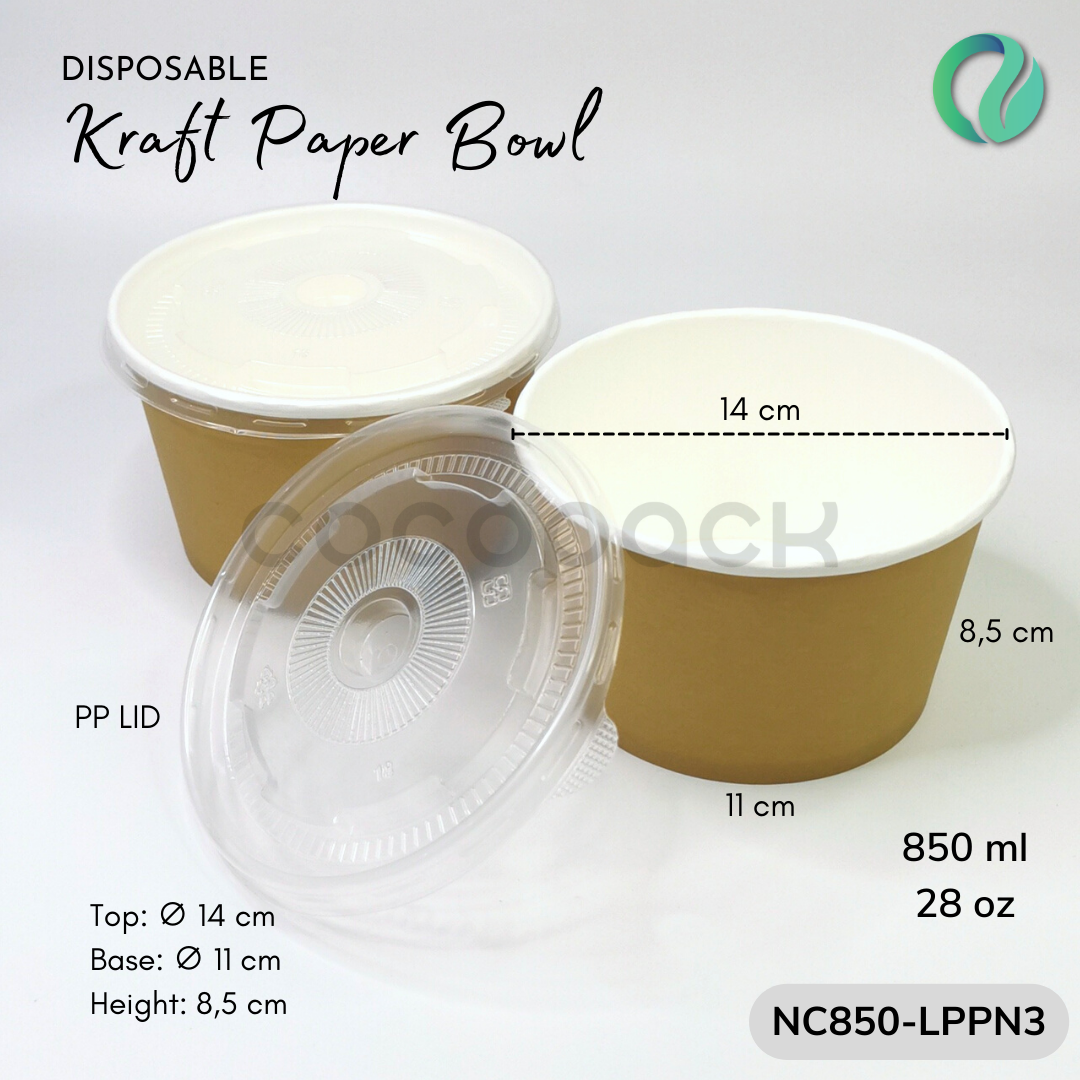 Natural Kraft Paper Bowl + PP LID - Gambar 7