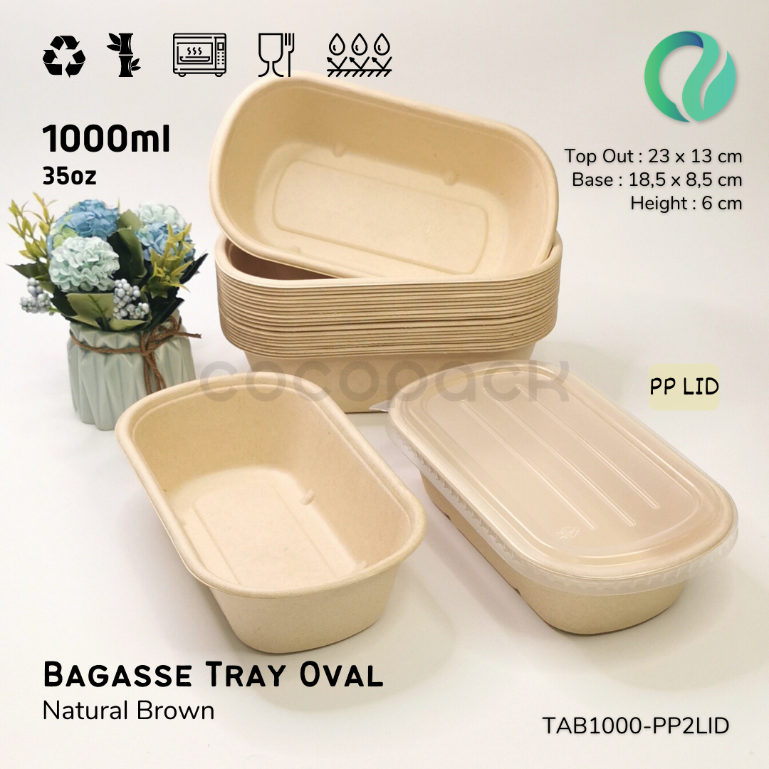 Natural Brown Sugarcane Bagasse Oval 1000 - Gambar 8