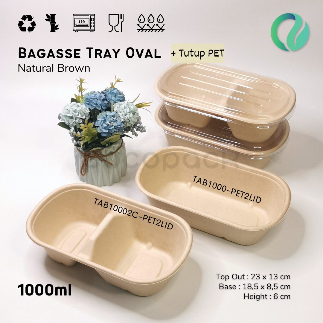 Natural Brown Sugarcane Bagasse Oval 1000 - Gambar 6