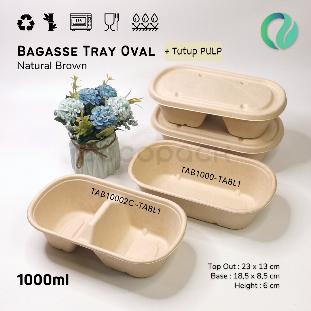 Natural Brown Sugarcane Bagasse Oval 1000 - Gambar 15