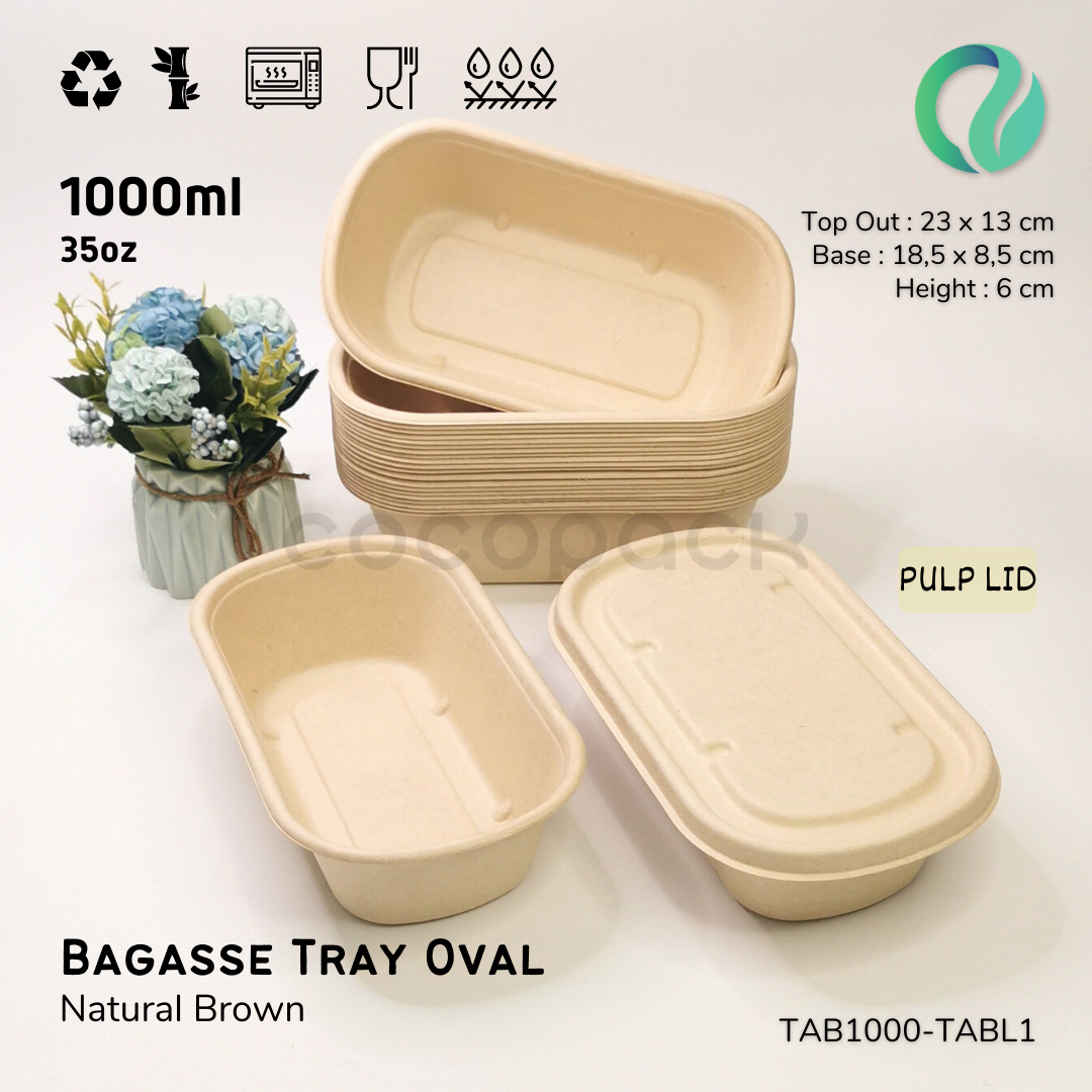 Natural Brown Sugarcane Bagasse Oval 1000 - Gambar 7