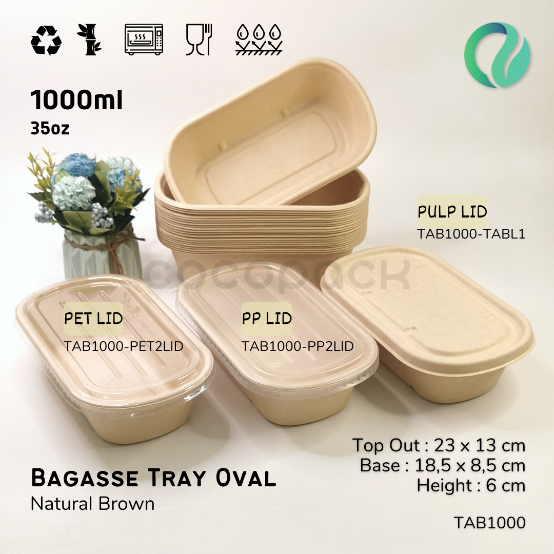 Natural Brown Sugarcane Bagasse Oval 1000 - Gambar 10