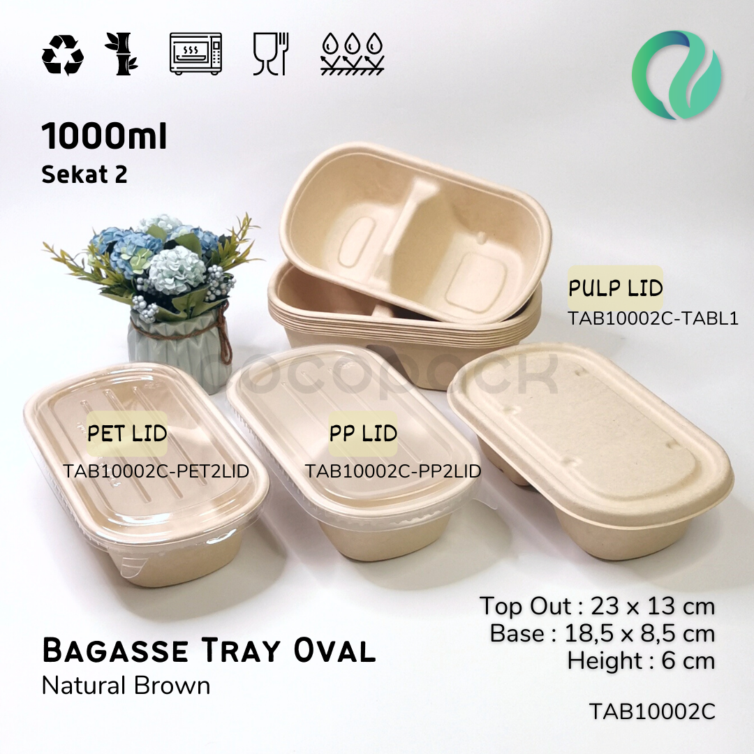 Natural Brown Sugarcane Bagasse Oval 1000 - Gambar 4