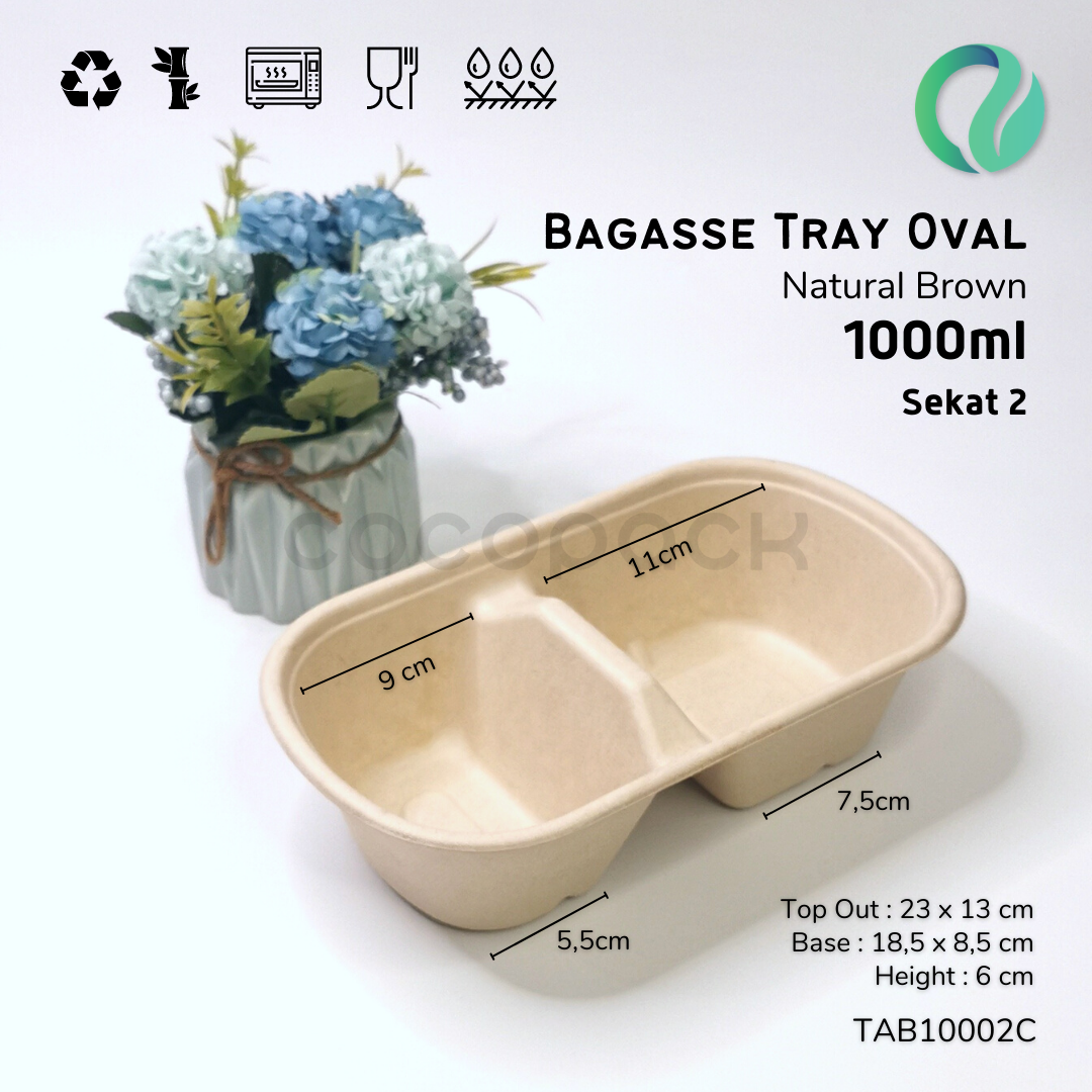 Natural Brown Sugarcane Bagasse Oval 1000 - Gambar 2