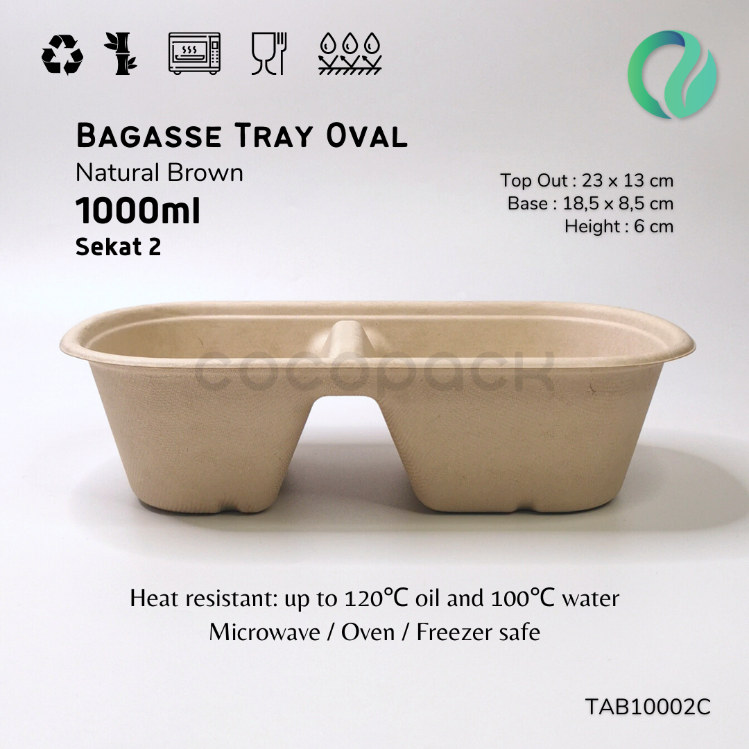 Natural Brown Sugarcane Bagasse Oval 1000 - Gambar 3