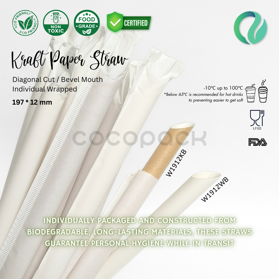 Individual Kraft Paper Straw Bevel Mouth 197*12mm