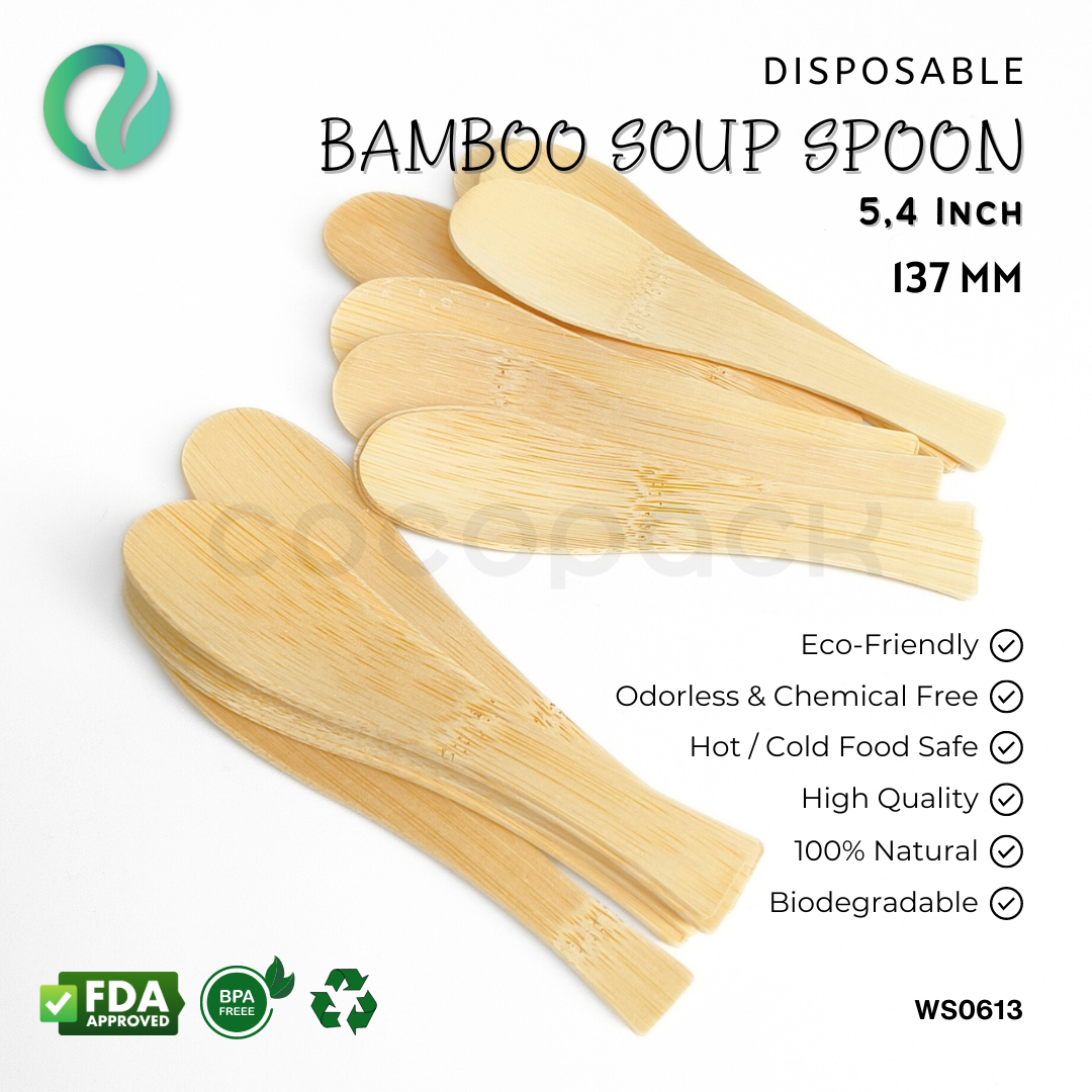 Disposable Bamboo Soup Spoon 13,7 cm - Gambar 3