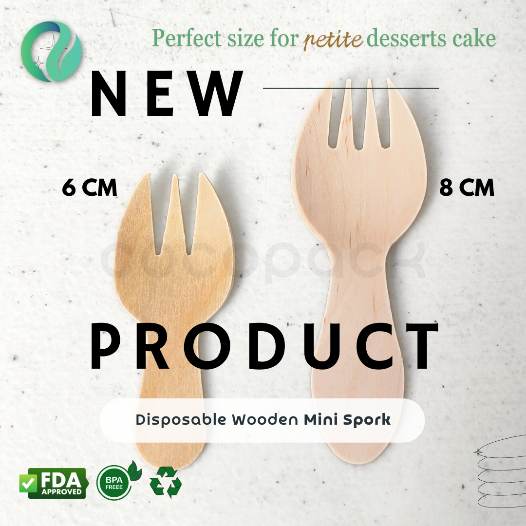 Disposable Wooden Mini Spork 6 cm - Gambar 4