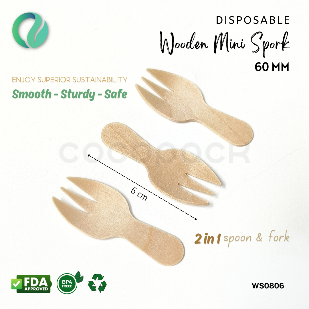 Disposable Wooden Mini Spork 6 cm
