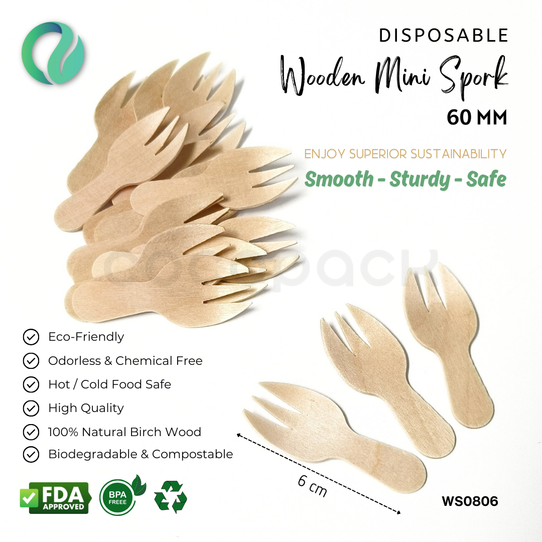 Disposable Wooden Mini Spork 6 cm - Gambar 2